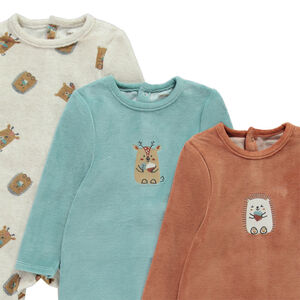 Pack de 3 peleles de terciopelo con animales para bebé niño con aperturas diferentes según la edad 