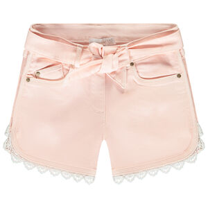 Short de vaqueros con detalles bordados y cinturón para atar para niña 