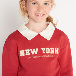Sweat molleton avec col et borderie pour fille  Main Sweat molleton avec col et borderie pour fille