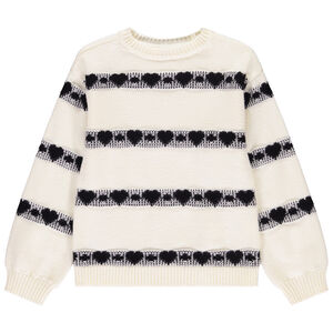 Pull oversize de punto con estampado de corazones niña 