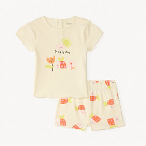 Conjunto de pijama de 2 piezas con camiseta + short de estampado de mariquita para niña. 