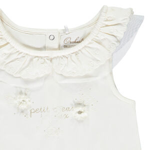 Camiseta sin mangas unicolor con cuello de encaje para niña bebé 