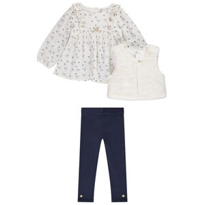 Conjunto de 3 piezas, túnica con estampado de ciervo + chaleco+ malla para bebé niña Main Conjunto de 3 piezas, túnica con estampado de ciervo + chaleco+ malla para bebé niña
