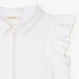 Camisa de manga corta con volantes y lazo en la cintura niña 
