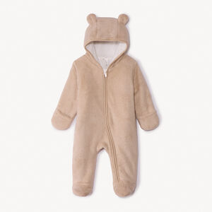 Pelele piloto de sherpa liso con capucha de oso para bebé niño 