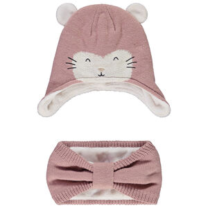 Conjunto de punto con gorro de gato y snood para niña 