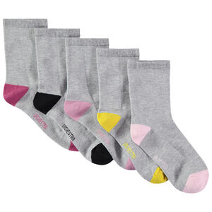 Juego de 5 pares de calcetines grises con puntera y talón en contraste 