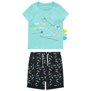 Conjunto camiseta print cocodrilo y bermudas print peces 