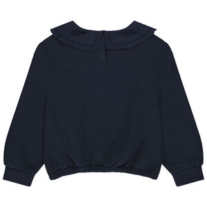 Sudadera con cuello de claudine y bordado inglés niña 