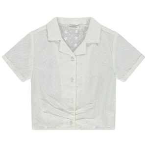 Blusa de manga corta con bordado inglés para niña  Main Blusa de manga corta con bordado inglés para niña