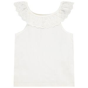 Camiseta sin mangas con volante en brodería inglesa para niña  Main Camiseta sin mangas con volante en brodería inglesa para niña