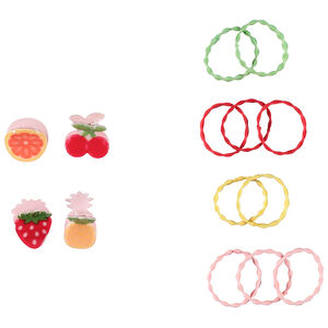 Lote de 10 gomas festoneadas + 4 pinzas de frutas para niña  Main Lote de 10 gomas festoneadas + 4 pinzas de frutas para niña