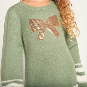 Vestido de manga larga de punto con lentejuelas decorativas para niña 