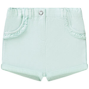 Short liso de tela fantasía con detalles de volantes para bebé niña 