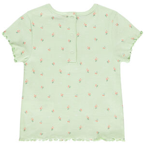 Camiseta de manga corta acanalada con estampado de flores para niña bebé 