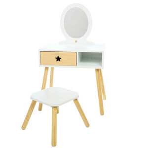 Mesita de tocador funcional con taburete de madera  Main Mesita de tocador funcional con taburete de madera