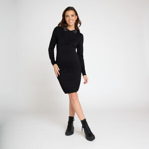 Robe manches longues en tricot à col fantaisie pour femme 