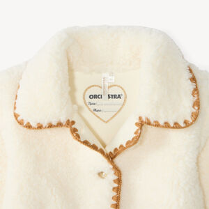 Chaqueta de bebé niña de sherpa de lana y bordado decorativo. 