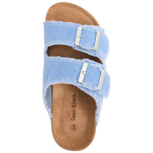 Chanclas azules con doble hebilla y flecos para niña 