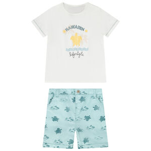 Conjunto de 2 piezas en jersey con estampado Hawaii para bebé niño. 