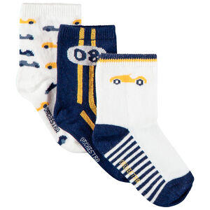 Pack de 3 pares de calcetines con estampado de coches para bebé niño 