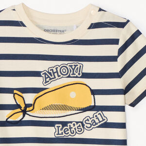 Camiseta de manga corta a rayas con estampado de ballena para bebé niño. 
