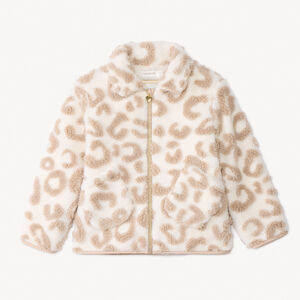 Veste sherpa effet moutonné imprimé léopard pour fille   Main Veste sherpa effet moutonné imprimé léopard pour fille