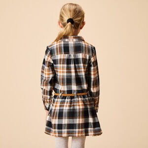 Ropa de camisa de cuadros con cinturón y mangas largas para niña 