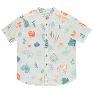 Camisa manga corta cuello mao y estampado fantasía para niño 