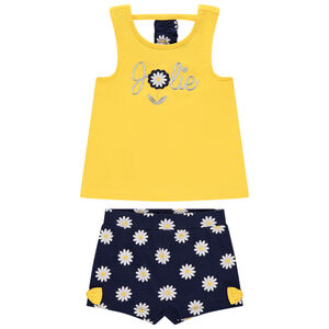 Conjunto algodón orgánico camiseta sin mangas y short estampado margaritas all-over 