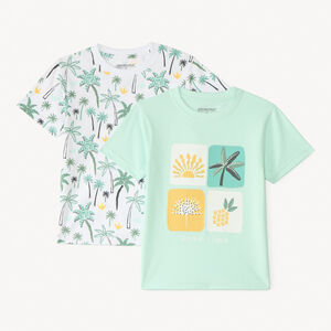 Lote de 2 camisetas de manga corta impresas y con estampados divertidos para niño. 