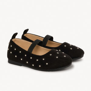 Merceditas negras con banda elástica y remaches plateados para niña 