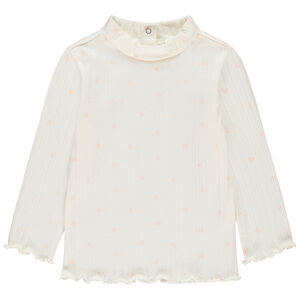 Jersey de bebé niña con cuello alto y estampado de corazones. 