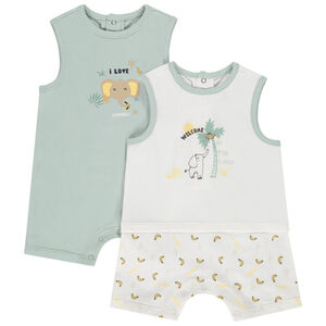 Lote de 2 monos cortos fantasía con motivos de elefante para bebé niño 