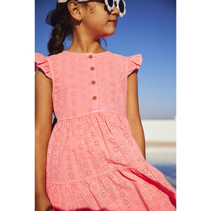 Robe manches courtes volantées en broderie anglaise pour fille 