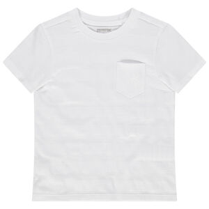 Camiseta de manga corta de rayas de fantasía y bolsillo con estampado de palmera Main Camiseta de manga corta de rayas de fantasía y bolsillo con estampado de palmera