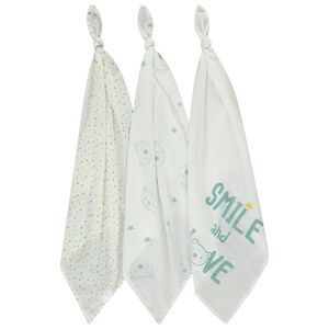 Lot de 3 langes en tétra imprimé étoiles et oursons pour bébé garçon 