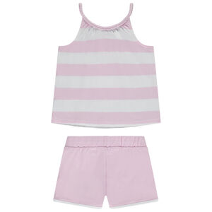 Conjunto camiseta sin mangas rayada fantasía con lentejuelas + short niña 