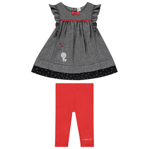 Ensemble avec tunique en maille fantaisie et legging uni 