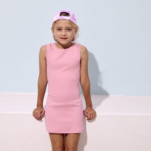 Vestido sin mangas de punto canalé liso para niña  Main Vestido sin mangas de punto canalé liso para niña