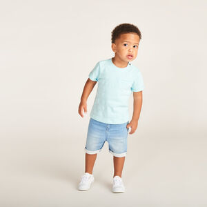 Camiseta de manga corta lisa de jersey con efecto pop-corn para bebé niño. 