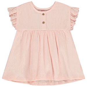 Túnica de manga corta bordada efecto arrugado para bebé niña 