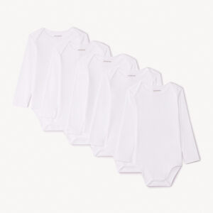 Pack de 5 bodies de manga larga blancos para bebé 