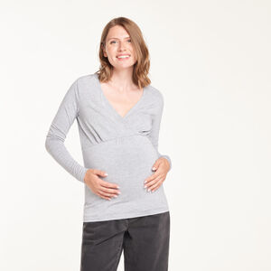 Camiseta de manga larga con cuello en V para lactancia y maternidad 