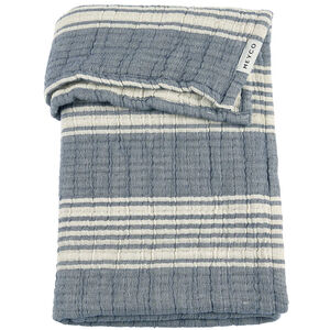 Couverture mousseline prélavée jaquard Stripe - Indigo - 75x100 cm 
