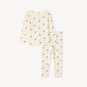 Conjunto de pijama largo de punto de canalé estampado floral para bebé niña. 