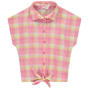 Camisa de manga corta a cuadros para niña con lazo  Main Camisa de manga corta a cuadros para niña con lazo