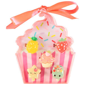 Pack de 5 anillos de fantasía con caja en forma de cupcake niña 