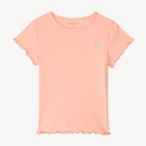 Camiseta de manga corta de punto acanalado con bordado de corazón para niña 