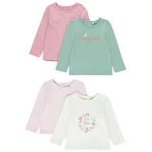 Pack de 4 camisetas de manga larga con estampado para bebé niña 